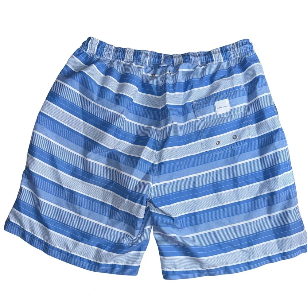 Peter Millar Swim Trunks XL Blue White Striped Mesh Lined Board Shorts